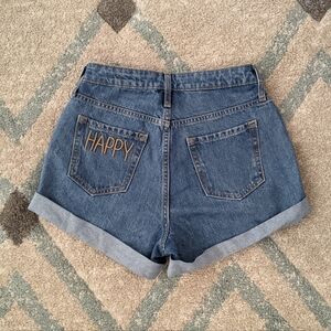 Wild Fable Blue Denim Jean Mom Shorts “Happy” Embroider, Size 0
